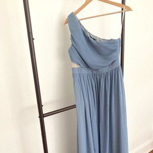 LULUS-Lovely Endings Dusty Blue One-Shoulder Pleated Maxi Dress